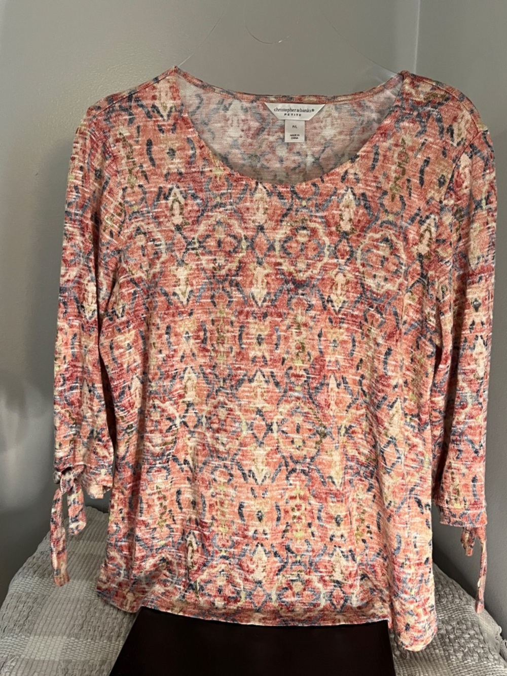 Christopher & Banks Coral Multi-Print Scoop Neck Long Sleeve Top